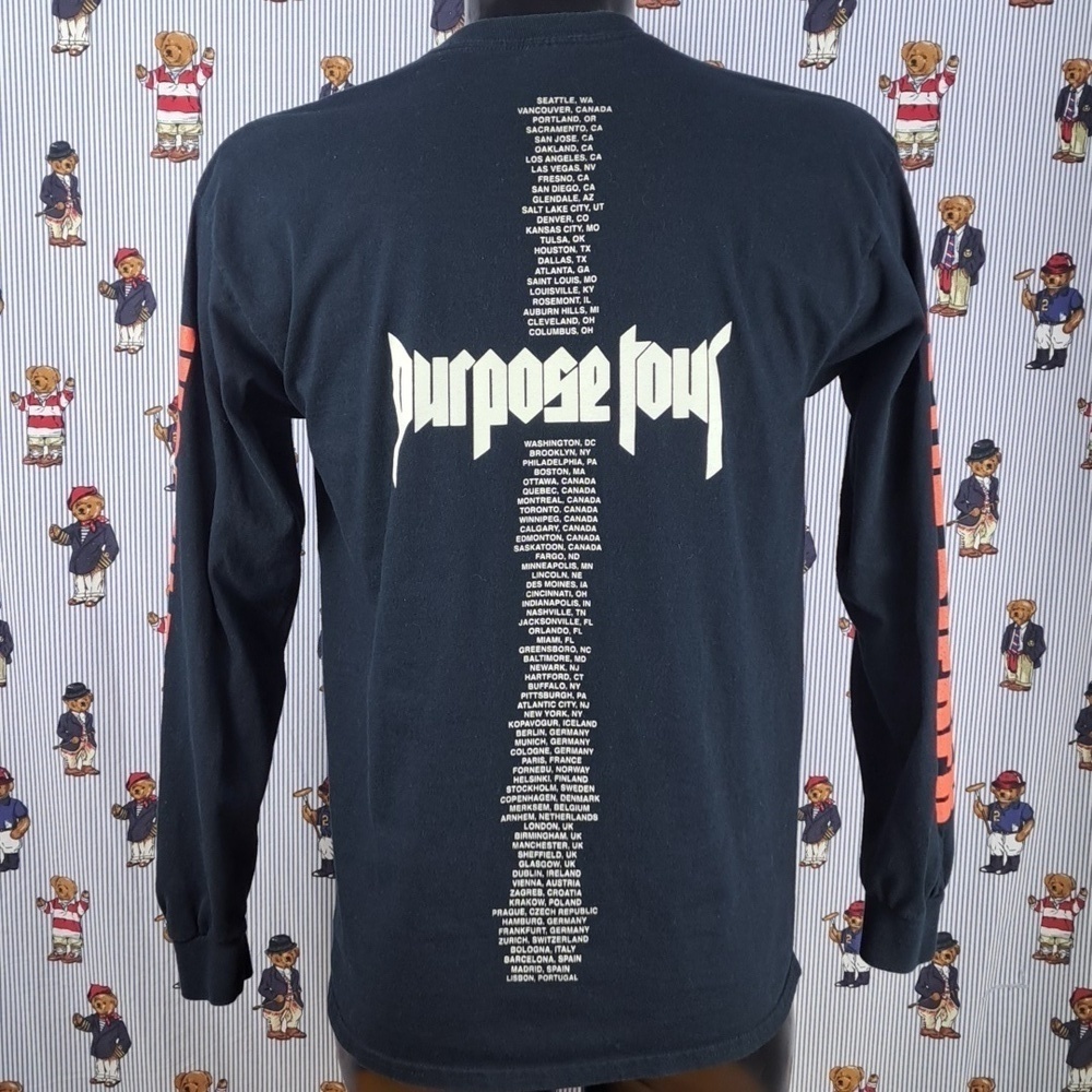 Justin Bieber Purpose Tour double-sided double sleeve graphic black LG t-shirt - Picture 5 of 9